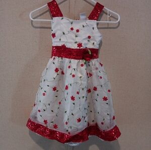 Youngland Infant Toddler Girls White Red Rose Flower Dress Size 6x